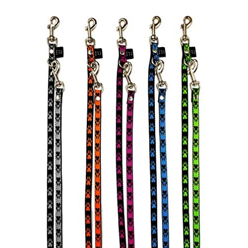 elropet Hundeleine Doppelleine Pfötchen für kleine Hunde 3/4/5-fach verstellbar 2-5m (5,00m 5-Fach verstellbar, Schwarz-Orange)