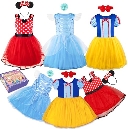 AlecosFun Princess Dress Up Costume for Toddler Girls 6 Pcs Fancy Costumes Dresses Outfit Clothes Pack for Toddlers 2T