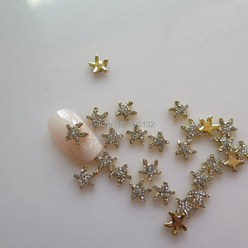 MD-762 3D 50pcs/Bag Gold Rhinestone Starfish Nail Decoration Metal Shinny Deco Metal Nail Art Decoration