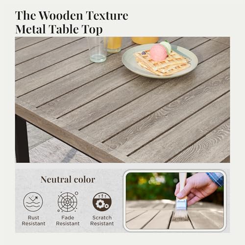Image of MIXPATIO 7-Piece Outdoor Dining Set 6 Red Textilene Chairs and Steel Tabletop with Wood Grain Rectangle Table for Deck Garden Backyard Lawn Poolside