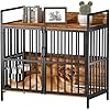Large Dog Crate Furniture, with 360° Adjustable Elevated Feeder, Heavy Dog Furniture, Indoor Decorative Dog Kennel, Sturdy Metal Construction, 38″ W×21″ D×36″ H, Rustic Brown Finish