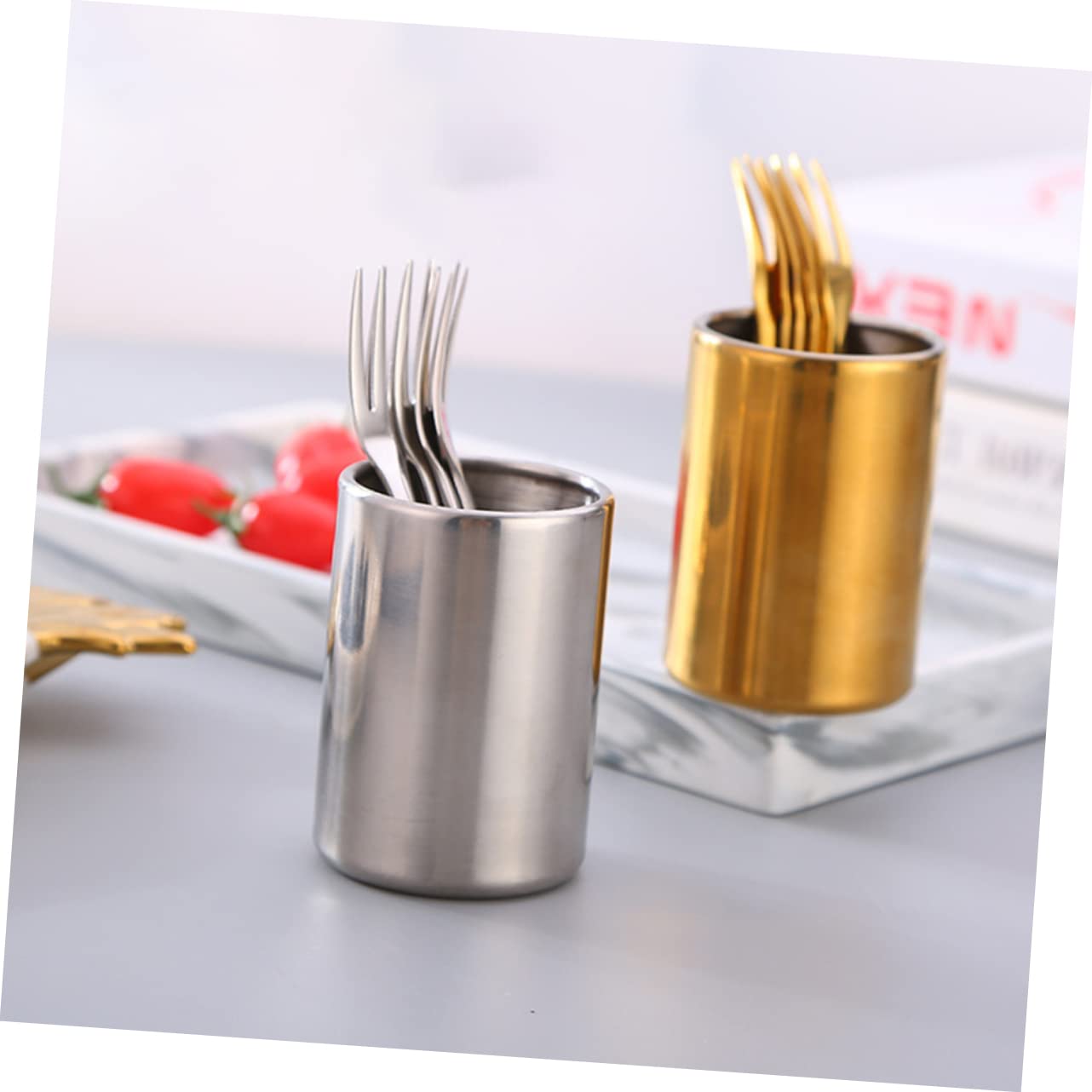 Cabilock 2 Juegos Tenedor De Frutas Soporte para Tenedor Y Cuchara Tenedores De Aperitivo Horquilla Extensible Tenedores De Oro Titular De La Placa De Papel Acero Inoxidable 2 Piezas * 2