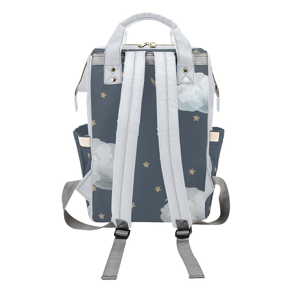 Yeshop Moon Stars Clouds Navy Personalized Diaper Bag Backpack Tote with Name,Custom Travel Nappy Mommy Bag Backpack for Baby Girl Boy Gift, 10.83 * 6.69* 15