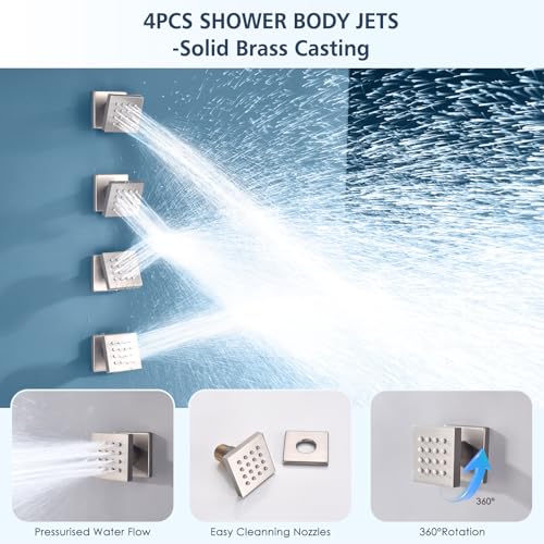 Image of Shower Body Sprays Systems with Push Button, All Metal Shower Jets System, 10 inch Rain Shower Head with 4PCS Body Jets and Handheld Shower Faucet Sets Complete, Rough-in Valve, Brushed Nickel