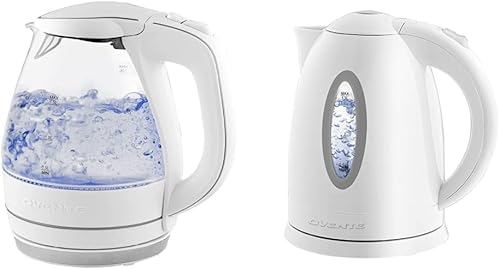 Ovente Hervidor eléctrico de vidrio, 1.5 litros de vidrio de borosilicato sin BPA, calentador de encimera de ebullición rápida y hervidor eléctrico