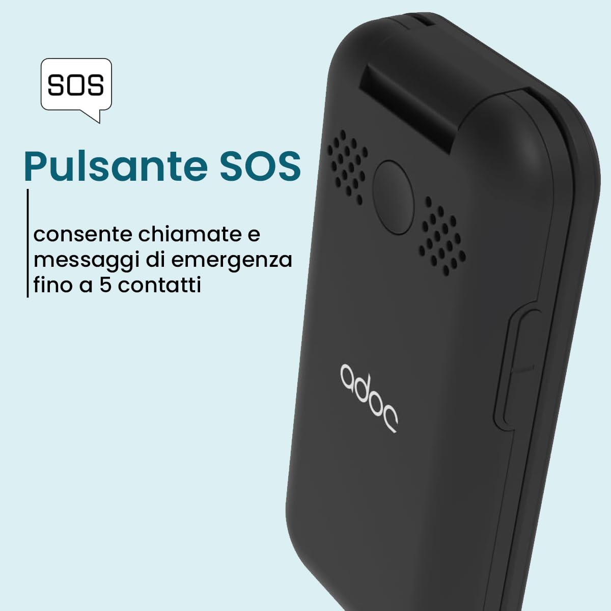 ADOC SC01 - Telefono cellulare 4G con coperchio per anziani, 2 schermi, Bluetooth, Wi-Fi, torcia e radio tasti e icone grandi, pulsante SOS, facile da usare, 3 memorie dirette. Compatibile con