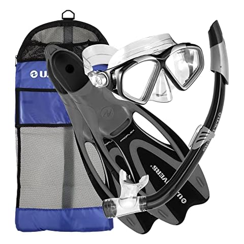 U.S. Divers Adult Cozumel Mask, Seabreeze II Snorkel, ProFlex Fins, and Gear Bag Set, Black, Medium/Large Cover