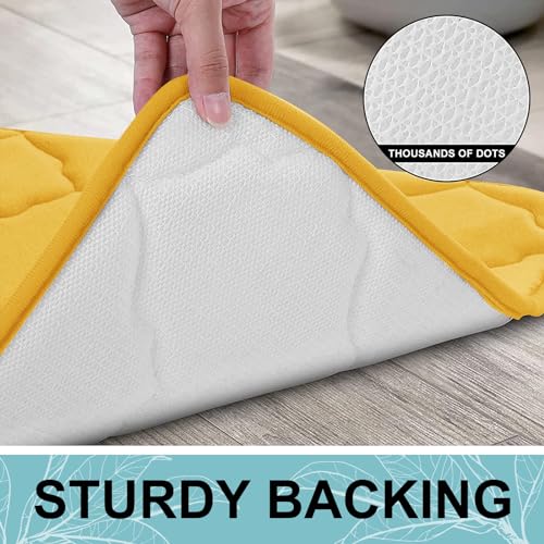 Image of OLANLY Memory Foam Bath Mat Rug 47x20, Ultra Soft Non Slip and Absorbent Bathroom Rug, Machine Wash Dry, Comfortable, Thick Bath Rug Carpet for Bathroom Floor, Tub and Shower, Yellow