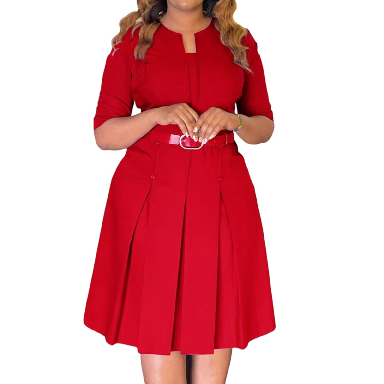 Vestidos midi para mujer con cinturón, media manga, acampanado, vestidos de invitados africanos para noche de graduación