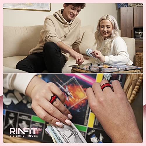 Rinfit Matching Silicone Rings for Couples - Silicone Wedding Bands Sets for Him and Her - His and Hers Ring Sets Black/Red - Patented Design - Black/Red - Women 8 & Men 11 by Rinfit - Image 3