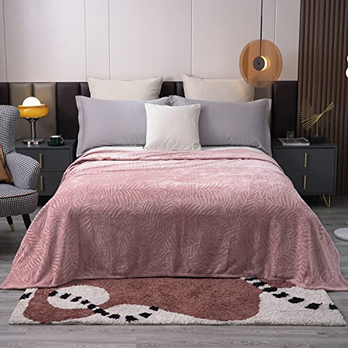 Sochow Super Soft Flannel Fleece Throw Blanket, Lightweight Cozy Warm Leaves Textured Plush Blanket For Bed Couch Sofa, 50 × 60 Inches, Dusty Rose #TOP6