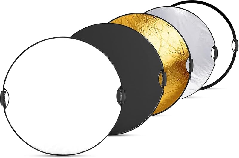 NEEWER Reflector de Luz de 80 cm con Mango y Rosca de 3/8", 5 en 1 | Difusor de Luz Redondo Plegable, Translúcido/Plata/Oro/Blanco/Negro para Iluminación de Fotografía de Estudio o Exterior, RF-80II