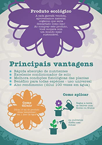 Fertilizante Líquido Ecológico Jardim Bonito Adubo Concentrado 500ml para Plantas Flores Hortas Vaso
