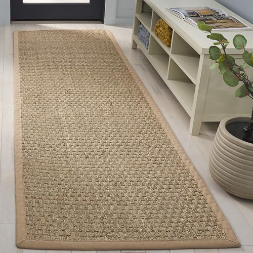 SAFAVIEH Natural Fiber Collection Runner Rug - 2'6" x 6', Natural & Beige, Seagrass, Basketweave Pattern with Border (NF114A)