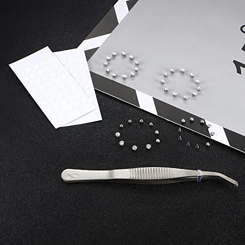 Loyallook Fake Nose Ring Fake Eyebrow Ring Fake Lip Labret Studs Replacement Balls Spike With 100Pcs Sticker Earring Nose Lip Stud Non Piercing Faux Pretend Body Jewelry Silver Tone #TOP4