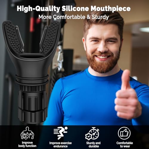 Portable Breathing Trainer, [New Upgraded] Adjustable Muscle Trainer with Soft Silicone for Strengthen Breathing Exercise, Compact Oxy-fit Breathe Trainer for Fitness & Training, Black - Thumbnail 6