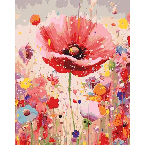 DAERLE Fleur de fantaisie Peinture par numéros adulte, Kit de bricolage pour adultes Peinture sur toile Avec peinture et pinceau, Cadeaux et décorations de peinture 40x50 cm Aquarelle florale