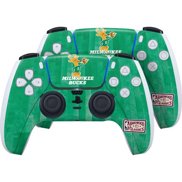 Skinit Decal Gaming Skin Compatible with PS5 Controller (2 Pack) - Officially Licensed NBA Milwaukee Bucks Hardwood Classics Design