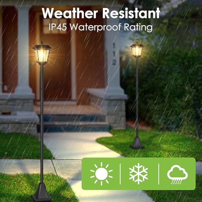 Greluna 68 Inches Solar Lamp Post Light Outdoor, Warm White, IP45 Waterproof Solar Post Lights Outdoor, Pole Lights Decorative Lamp for Yard Garden Patio Lawn Pathway Driveway Front/Back Door2 Pack,