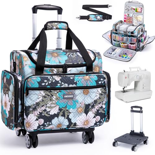 AMOIGEE Rolling Sewing Machine Case with Detachable Dolly, Padded...