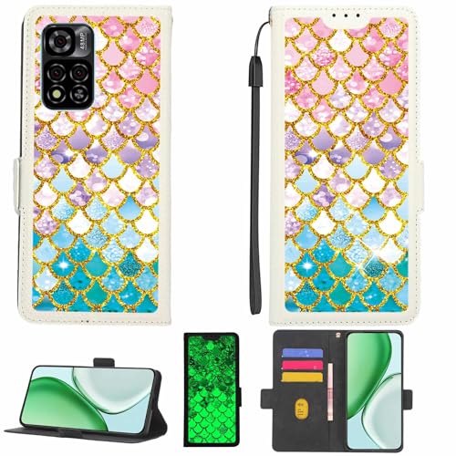 Kinetijy Case Compatible for Mobicel Vx20 Phone Case Flip Cover [with Tempered Glass Screen Protector][RFID Blocking][Gold Glitter+Luminous] LPT-YL