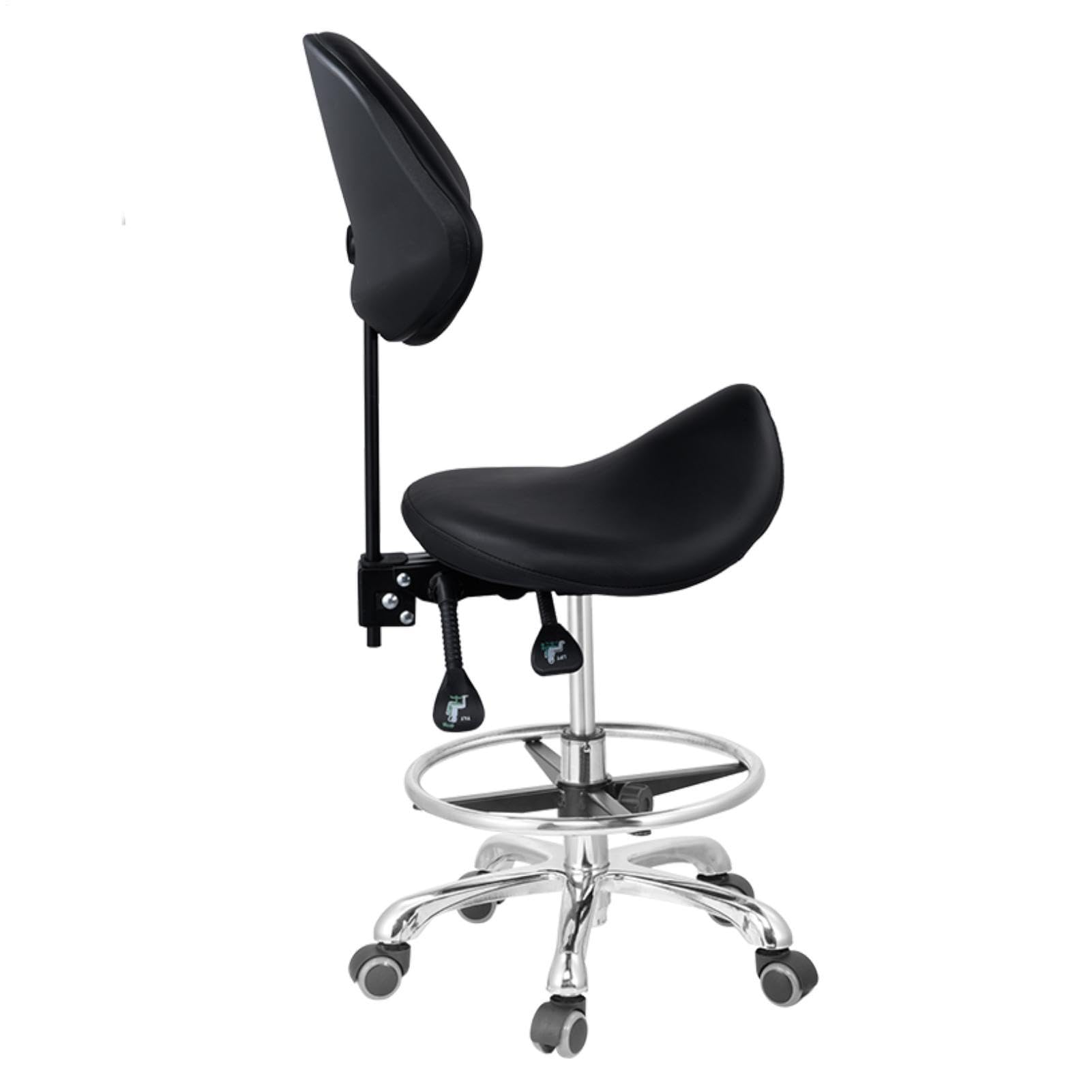 Taburete de Sillín con Respaldo Ajustable, Giratorio, Hidráulico, de | Silla Ergonómica Tipo Sillín Con Reposapiés Para Spas, Salones De Belleza, Masajes, Clínicas Y Oficina En