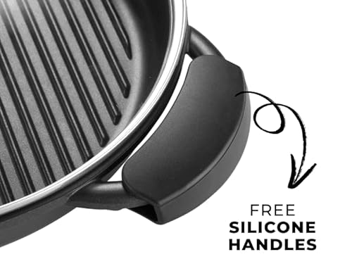 American Coated Grilling pan for Grill, Induction Hob, Stove Tops | 12.60" Diameter Grill Pan with Glass Lid, Oven Safe up to 280*C - Image 5