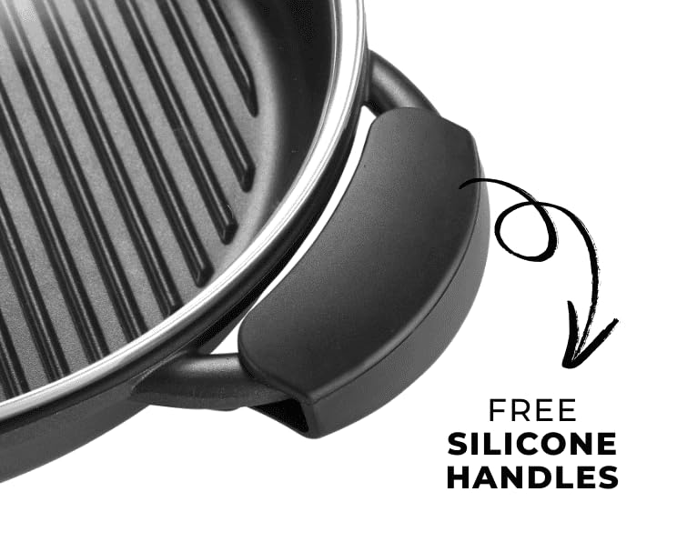 American Coated Grilling pan for Grill, Induction Hob, Stove Tops | 12.60" Diameter Grill Pan with Glass Lid, Oven Safe up to 280*C - Image 5