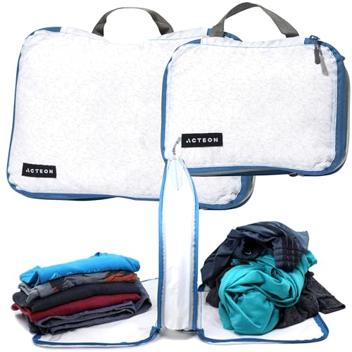 Compression Packing Cubes - 2 Pack Clean Dirty Separate Zipper - Luggage & Suitcase Organizer Travel Cube, Large Small Laundry Compartment Organizers for Clothes, Shoes Makeup