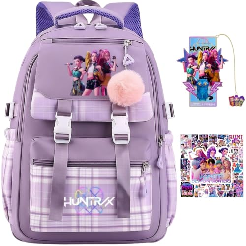 Genérico Mochila escolar K-Pop Demon Hunters, mochila de viaje de nailon con múltiples bolsillos, mochila universitaria Demon Hunters Anime, mochila Demon Cosplay para fans. (A)