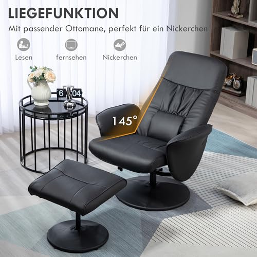 HOMCOM Relaxsessel mit Hocker, 360°drehbarer Fernsehsessel mit Liegefunktion TV Sessel für Wohnzimmer, Schlafzimmer, Kunstleder, Schwarz – Bild 5