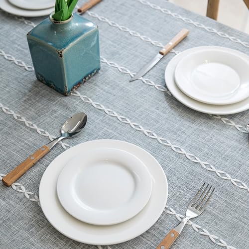 Nappe carrée 90x90cm grise en polyester antitache brodée avec franges pour table de cuisine