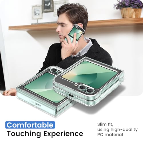 Image of Ruky for Samsung Galaxy Z Flip 6 Case, Support Wireless Charging, Clear | Full Body Cover Hard PC Ultra-Thin Shockproof, Support Wireless Charging Protective Phone Case for Galaxy Z Flip 6, Clear