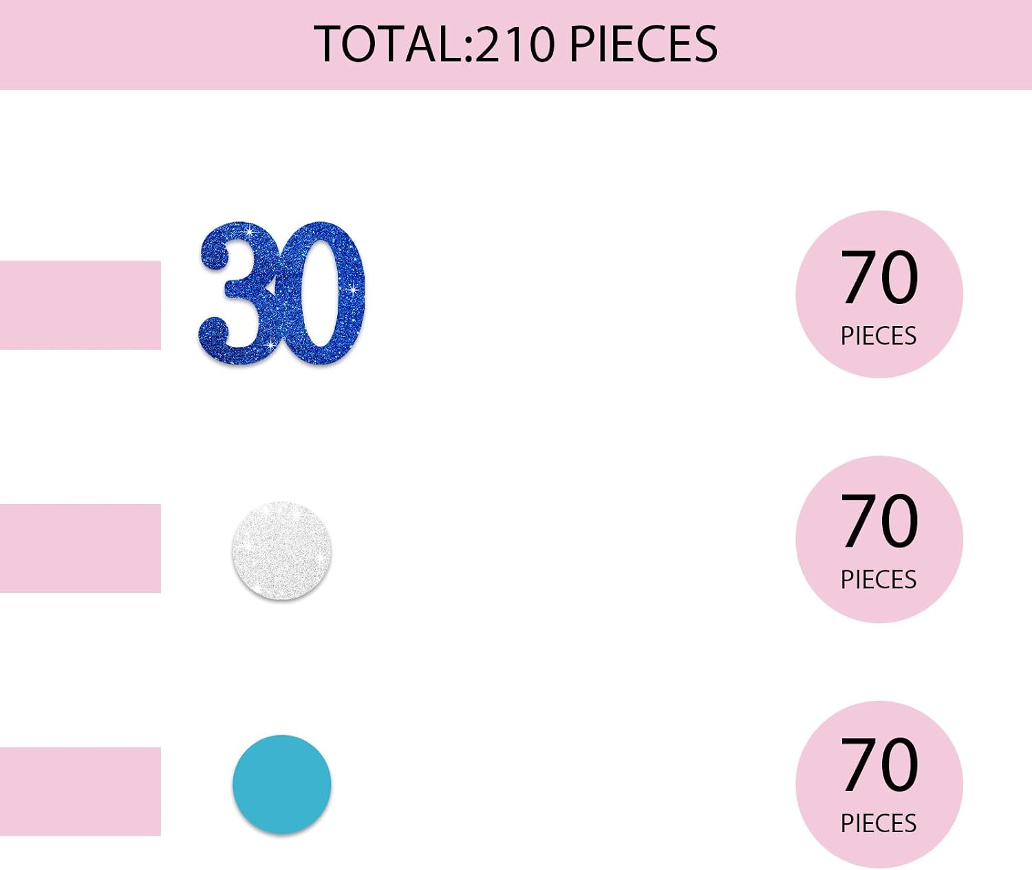 200PCS Number 30 Confetti, Blue Glitter 30th Birthday Paper Confetti, Silver Circle Cut Out for Birthday, 30th Anniversary Party Decoration