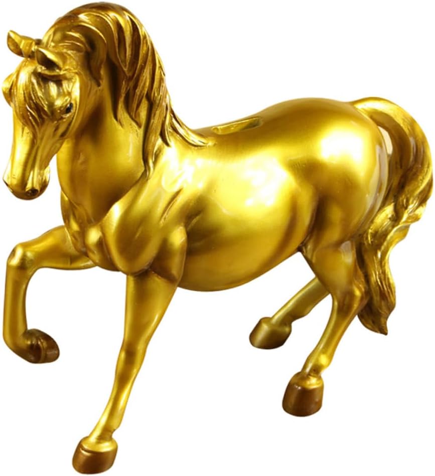 Golden Horse Shape Resin Art Coin Storage Jar Creative Saving Pot for Large Capacity Money Bank to Develop Saving Habits