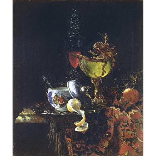 Toile roulée Nature morte avec tasse chinoise et nautile (1662) reproduction d'art 127x101,6 cm