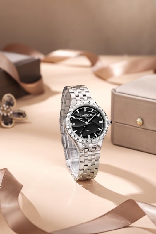 Image of Giordano Analog Quartz Watch for Women with Textured Round Dial, Luminous Hands and Markers, Stainless Steel Strap - GZ-60164