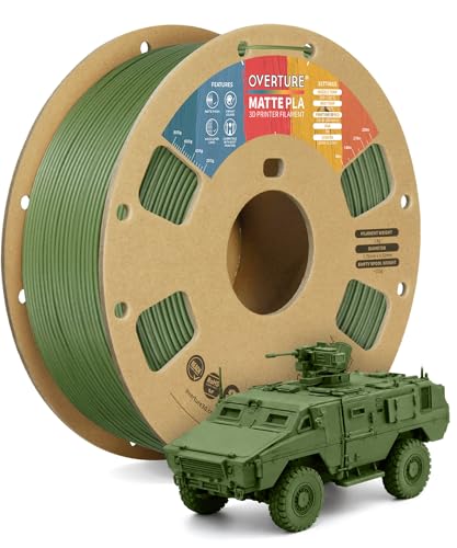 Image of OVERTURE Matte PLA 3D Printer Filament 1.75mm, Matt Surface & Low Warping Filament 1kg Spool (2.2 lbs), Accuracy + /- 0.02 mm, Fit Most FDM Printers (Matte Army Green)