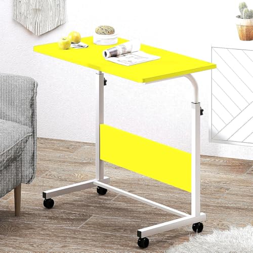 Image of Torche Ironwood Multipurpose Height Adjustable Movable Table for Computer & Laptop Table with Wheels (Small-Marygold)(White-Frame)