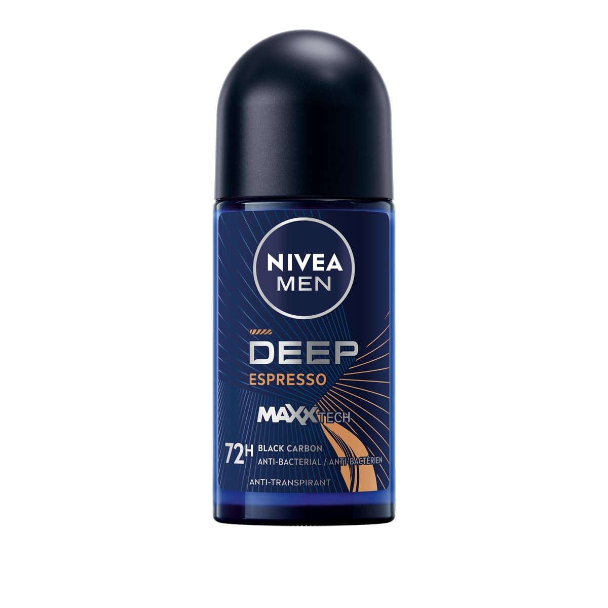 NIVEA MEN Deep Espresso Roll-On 50ml, with Black Carbon, 72H Sweat & Odor Protection, Energizing Espresso Scent
