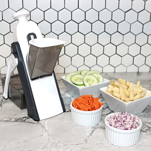 Fawkes & CoÂ® Mandoline Safe Slicer, Julienne + Dicer for Vegetables French Fry Fruit, Cutter for Kitchen Meal Prep & More with 30+ Presets and Thickness Adjuster - Gray