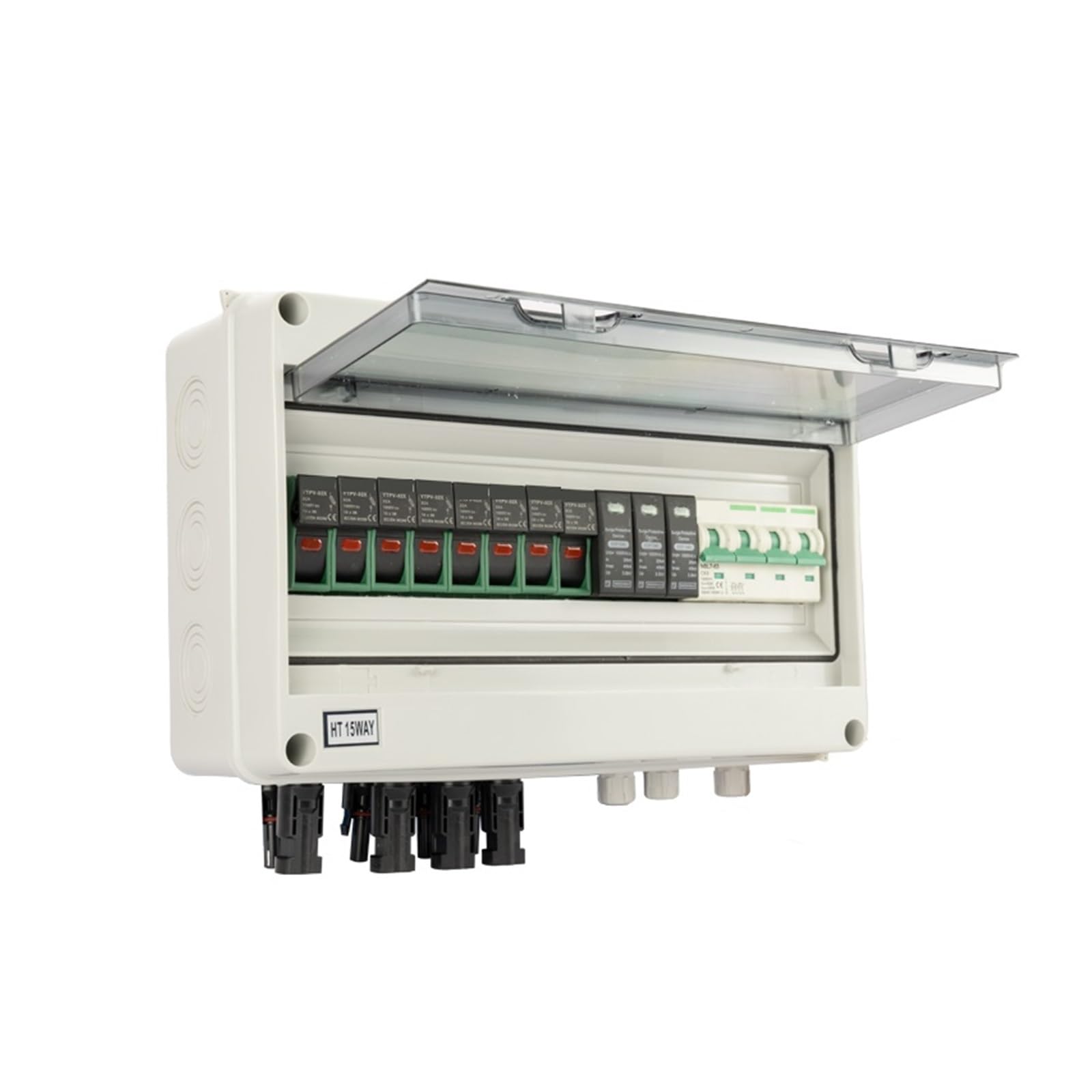 RWRAPS Scatola combinatrice CC fotovoltaica Impermeabile IP65 con Protezione Contro i fulmini da sovratensione Solare 4-in-1-out 1000 V 15 Vie