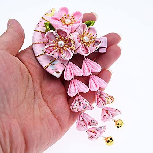 Pinza para cabello estilo japonés con diseño de flores y borlas, accesorio decorativo para kimono, ideal para fiestas y disfraces (rosa) miniatura 7