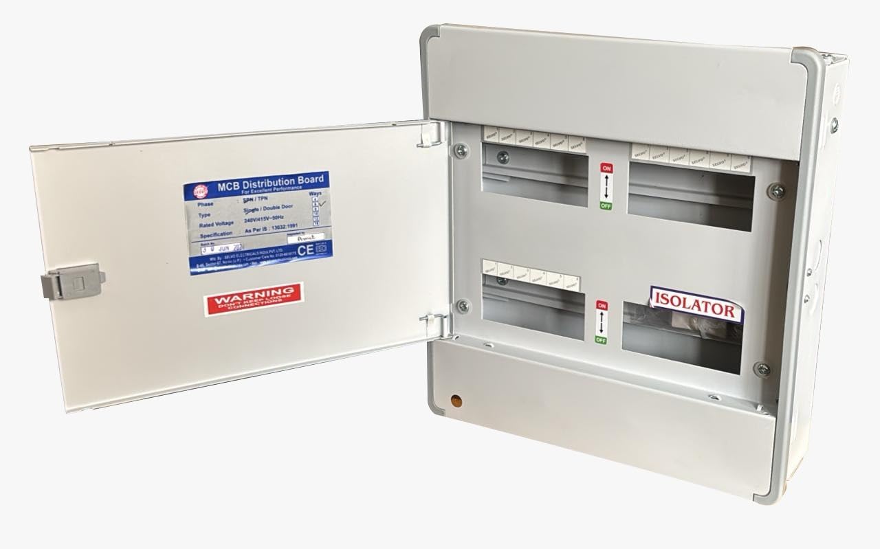 SELVO 6 Way TPN Sun Series Distribution Board | Metal Double Door MCB Panel Board | Heavy Duty Powder Coated Electrical Distribution Box for Industrial & Commercial Use-image-41
