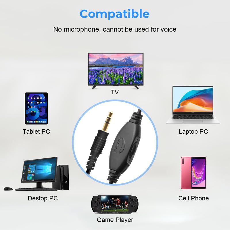 Casque filaire extra long pour TV et PC pour regarder la télévision pour personnes âgées avec contrôle du volume Casque filaire avec long cordon universel auxiliaire 3,5 mm Audio (3,5 m)