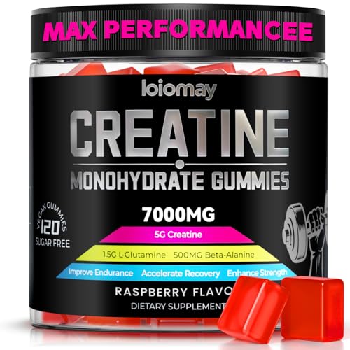 Creatine Monohydrate Gummies 5g for Women & Men, Flavored Vegan Creatine Gummy with L-Glutamine, Beta-Alanine, Vitamin B6 B12 for Improve Endurance, Strength & Recovery, 120 Chewables, Sugar-Free