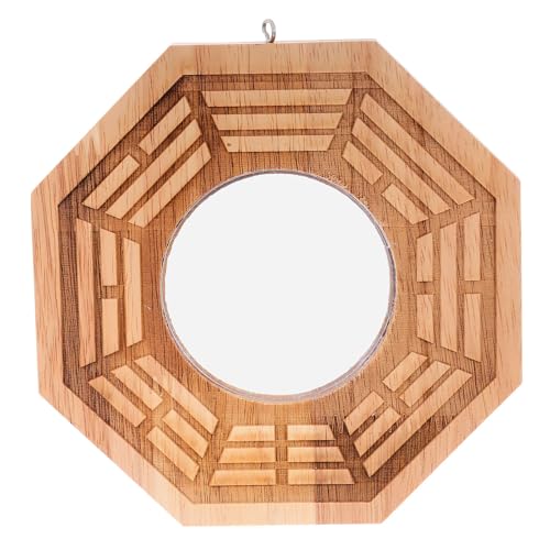 Genérico Espejo Bagua Convexo de Madera Marrón Estilo Vintage Instalación Fácil para Decoración Artística en Estudios y Diseños Interiores