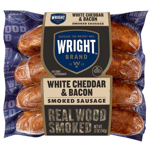 Wright Brand Real Wood Smoked White Cheddar & Bacon Smoked Sausage, 12 Oz (4 Count)