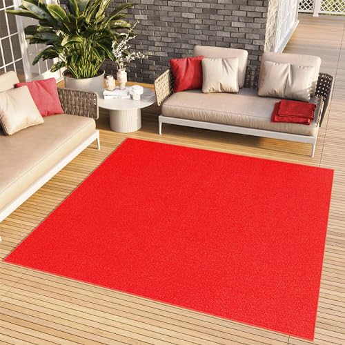 TAPISO Mono Carré Tapis Poil Court Intérieur Design Moderne Rouge Motif Uni Tapis Salon Chambre Adulte Salle à Manger Cuisine Résistant Extérieur Oeko-TEX 120 x 120...