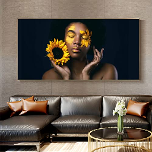 Toile Peinture Fleurs de Tournesol Noir Décor À La Maison Image Murale Salon 60x120cm